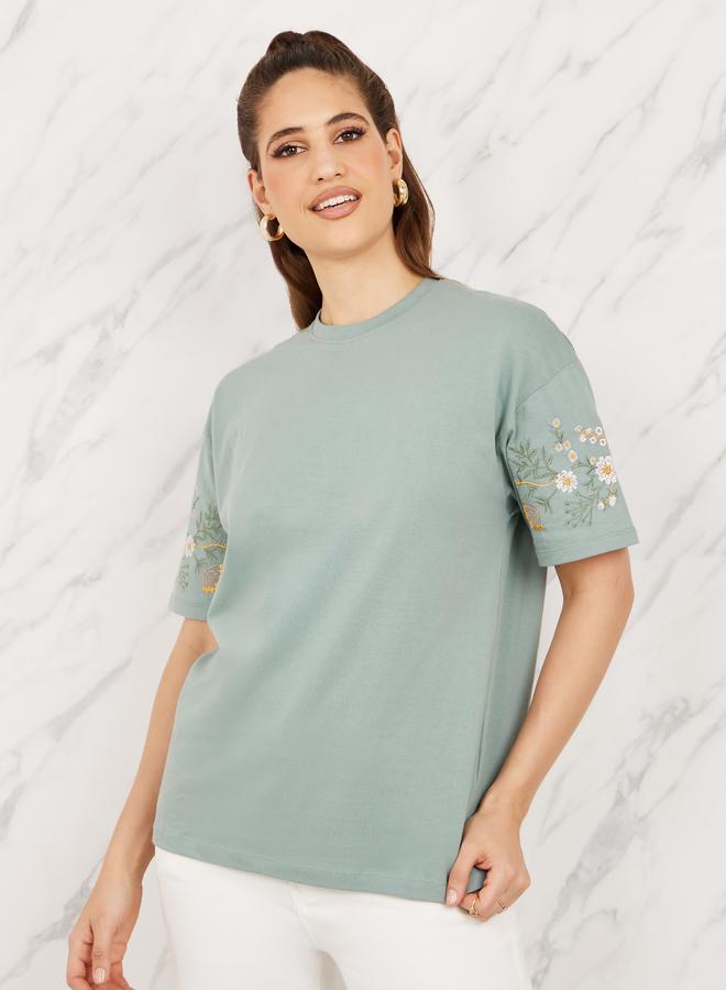 Styli Oversized Embroidered Longline T-shirt - Image 1